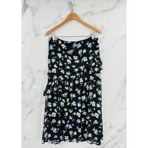 Primark Floral Tiered Ruffle Midi Skirt Black